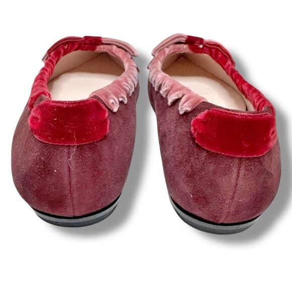 Fendi Burgundy Suede Velvet Ribbon Stitch Bow Pointed Toe Ballet Flats Size 38 - Picture 7 of 11